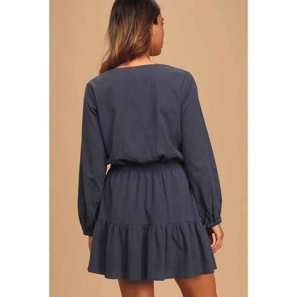 NEW Lulu's Navy Blue Long Sleeve Skater Dress - Picture 4 of 10
